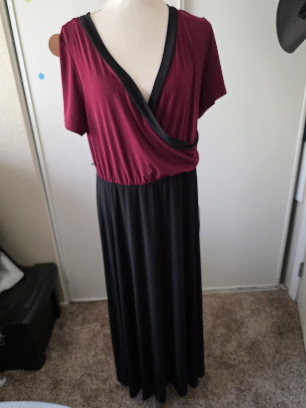 Avenue Burgundy and Black Wrap-Style Maxi Dress